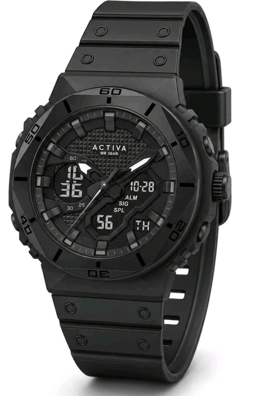 ACW8120-001 Activa Analog-Digital Sport Watch 30M Black Resin Strap Box